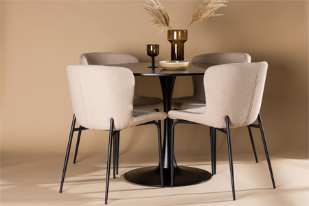 table de repas moderne et chaise en tissu bouclé